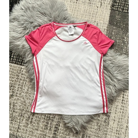 Adidas Women's Clima Cool Pink/White Athletic Breathable Top Size Large - Picture 1 of 3